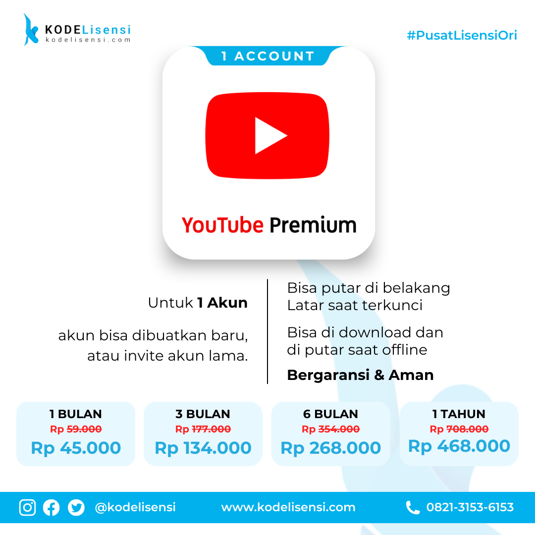 Youtube Premium Bulanan 1 bulan, 3 bulan, 6 bulan dan 1 tahun